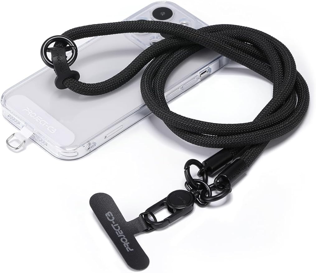 project-cb Phone Lanyard×1,Phone Tether Tab×2,Cell Phone Lanyards for Around the Neck,Rope Lanyard,Universal Adjustable Phone Strap Crossbody,Cell Phone Chain(Black)
