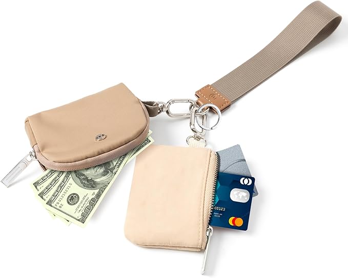Keychain Wallet Mini Zip Around Wristlet Wallets for Women Detachable Dual Pouch Wristlet Portable Coin Purse Small Wallets