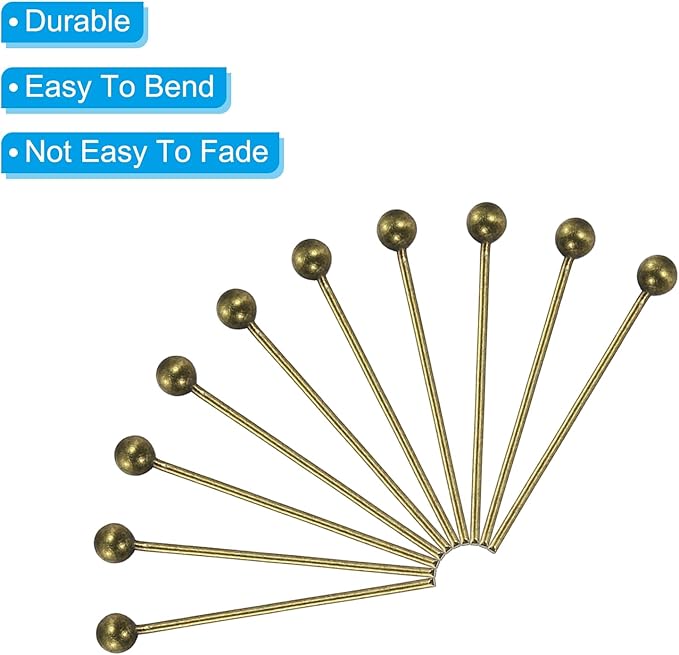 PATIKIL 100Pcs Bronze Ball Head Pins Jewelry Making 24 Gauge 16mm Wire Head Pins Brass Round Ball Head Pins Metal End Head Pins for DIY Craft Necklaces Bracelets Earrings
