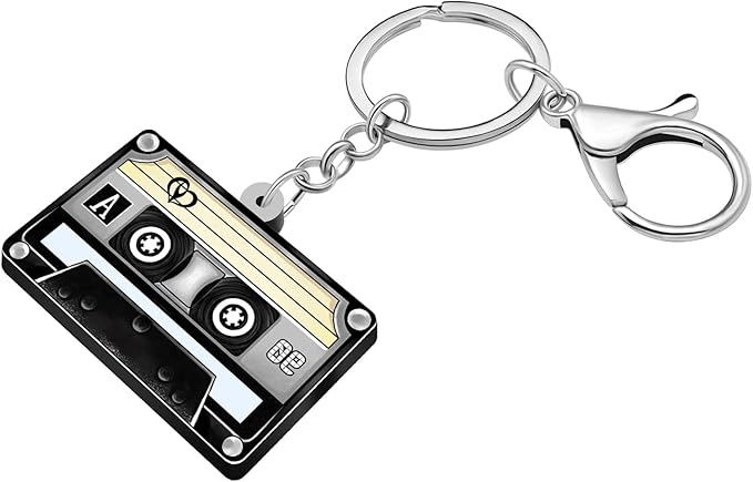 Acrylic 70s 80s 90s Colorful Retro Cassette Tape Keychain Hip Hop Pink Key Ring Charm For Women Music Themed Party Gift