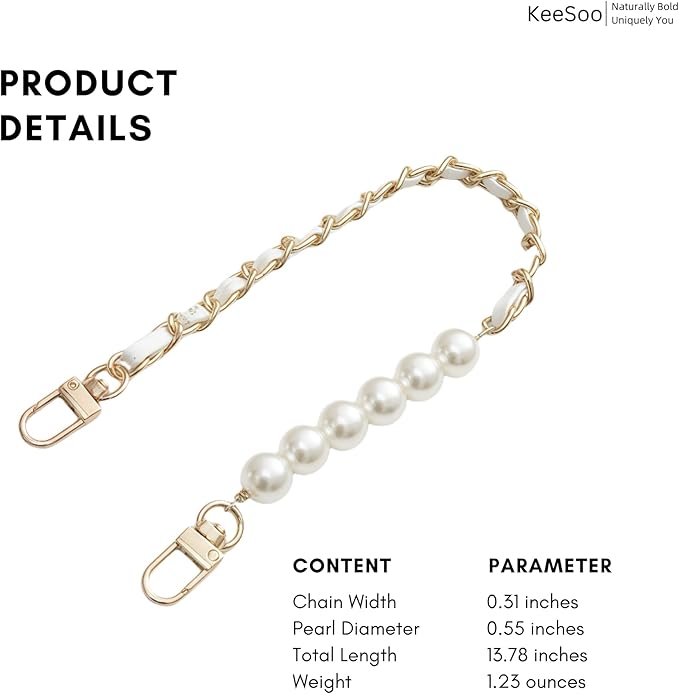 Original Korean Chic Pearl Gold Leather Phone Charm, Versatile with Premium Gold Metal Phone Tab (Pristine White)