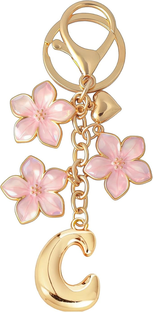 Snycler Bubble Initial Keychain Graceful Flower for bags car remote–A-Z Letter Charms for Women