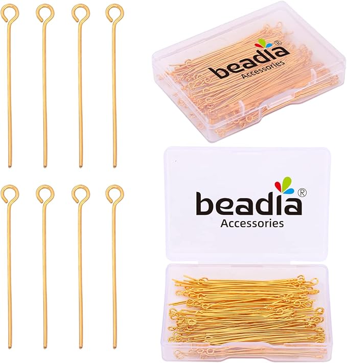 18K Gold Plated Open Eye Pins Non Tarnish 50mm 100pcs for Jewelry Making Findings