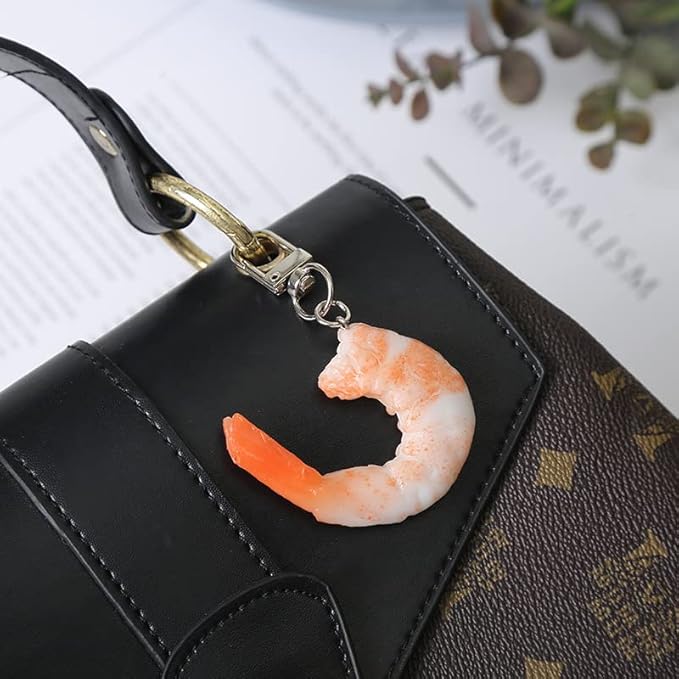 HSYHERE Men Women Creative Interesting Novelty Stylish Mini Simulated Food Orange Shrimp Keychain Key-ring Pendant