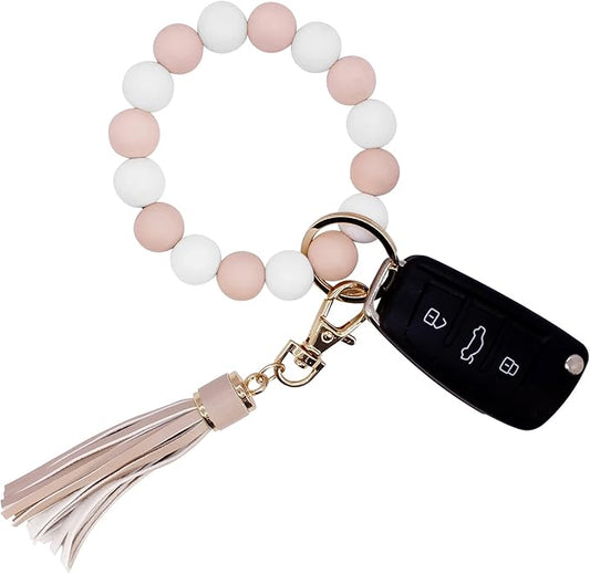 BIHRTC Key Ring Bracelet Car Keychain Holder Wristlet Silicone Women Beaded Bangle Chains
