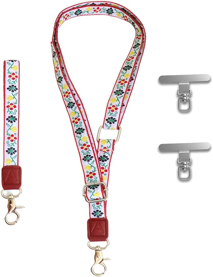 LEMEDE Wrist Keychain and Adjustable Phone Lanyard, Silver Hook Phone Crossbody Strap with 360° Rotating Phone Pads
