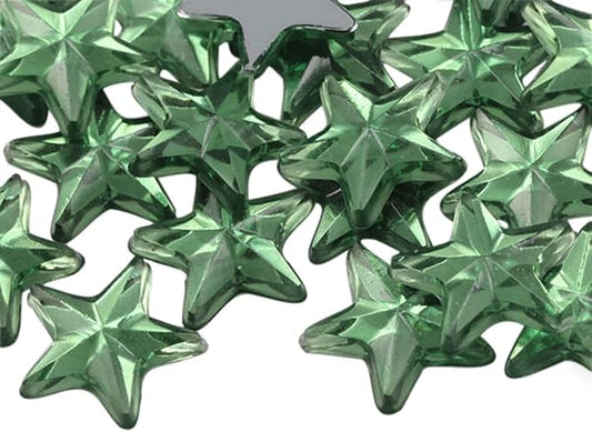 Allstarco Star Rhinestones Embelishments 15mm Flat Back Acrylic Plastic Gems for Jewelry, Crafts, Costumes, Invitations, Cosplay - 35 Pieces (Green Peridot .PD)