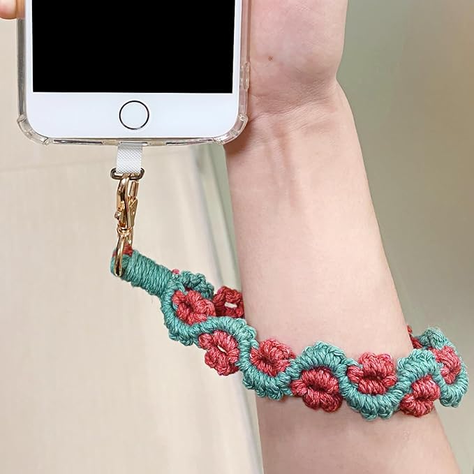 Boho Macrame Phone Wrist Strap, Cell Phone Lanyard with Tether Tab, Keychain Wristlet Charm, Anti-Loss Phone Chain