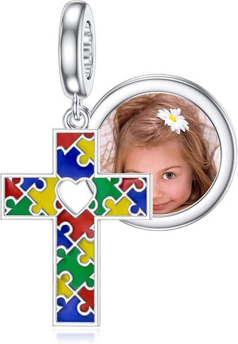 LONAGO 925 Sterling Silver Personalized Photo Charm Fit Compatible for Bracelet Necklace Customized Heart Round Shape Picture Bead