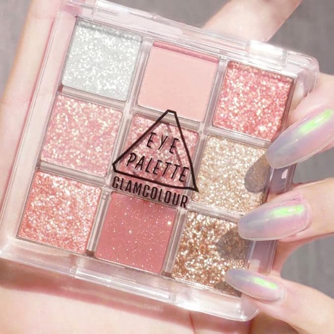 Kayswang 9 colors glitter eyeshadow palette makeup palette matte high pigment color cream texture natural eye shadow powder eye shadow palette in autumn winter long lasting waterproof (pink+orange)