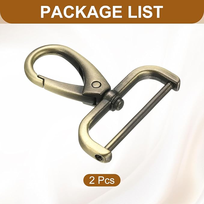 HARFINGTON 2Pcs Detachable Snap Hook Swivel Clasp 1 1/2" D Ring with Swivel Lobster Claw Clasps Hook for Purse Strap Keychain Bag DIY Craft, Brass