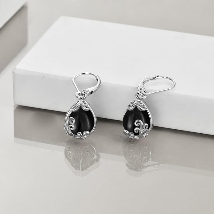 POPLYKE Celtic Filigree Teardrop Drop Dangle Earrings Sterling Silver Leverback Earrings Jewelry for Women