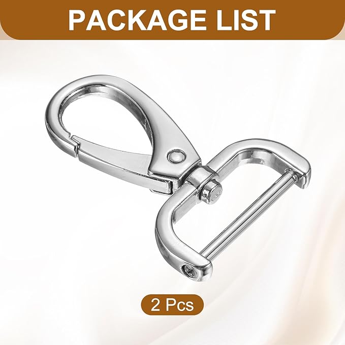 HARFINGTON 2Pcs Detachable Snap Hook Swivel Clasp 1" D Ring with Swivel Lobster Claw Clasps Hook for Purse Strap Keychain Bag DIY Craft, Silver