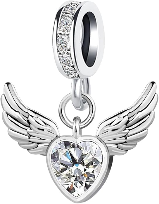 KunBead Guardian Angel Wings Heart Birthstone Dangle Birthday Charms Compatible with Pandora Charm Bracelet for Women