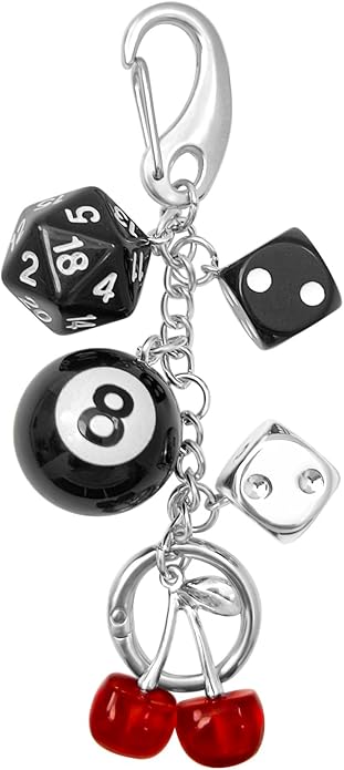 Y2K Keychain for Women, 8 Ball Dice Charm with Carabiner Clip - Cute Goth Core Keychain Bag Charm for Keys Bags Jeans