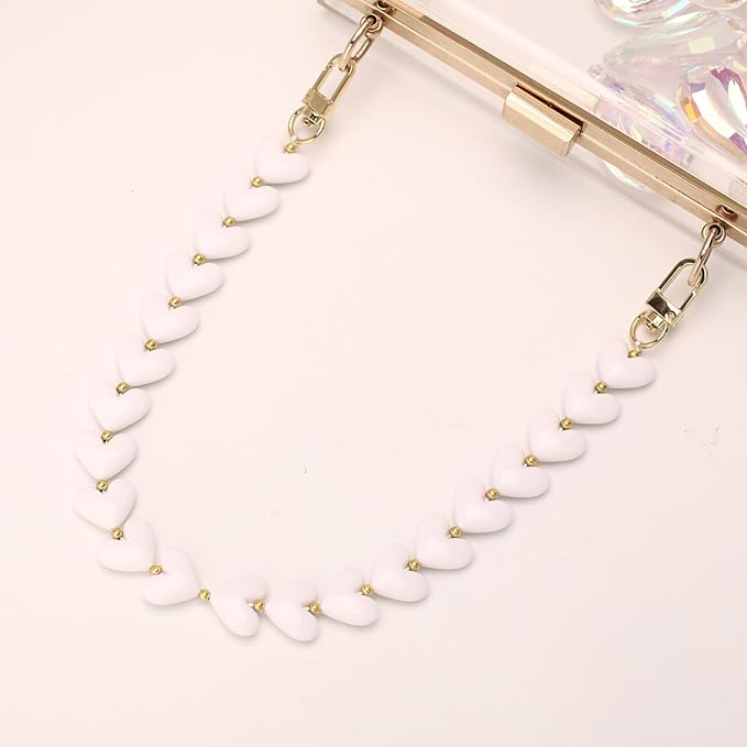 AUMEY Acrylic Heart Bag Chain Purse Charm Versatile handbag Chain Strap Wallet Handle Replacement Handbag Accessory
