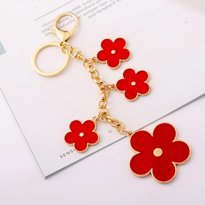 Women's Flower Bag Charms Enameled Keychain Purse Accessories