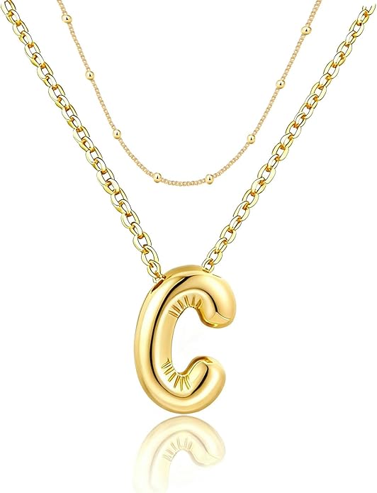 PANSHI Gold Initial Necklaces Gifts for Teen Girls Women Girlfriend Teen Girl Gifts Trendy Stuff Layered Bubble Letter Necklace Gold Jewelry Birthday Gift