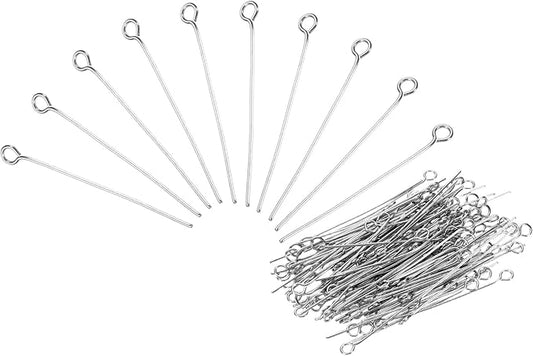 PATIKIL 200Pcs 304 Stainless Steel Jewelry Eye Pins 32mm 22 Gauge Silver Open Eye Pins for Jewelry Making DIY Craft Necklaces Bracelets Earrings