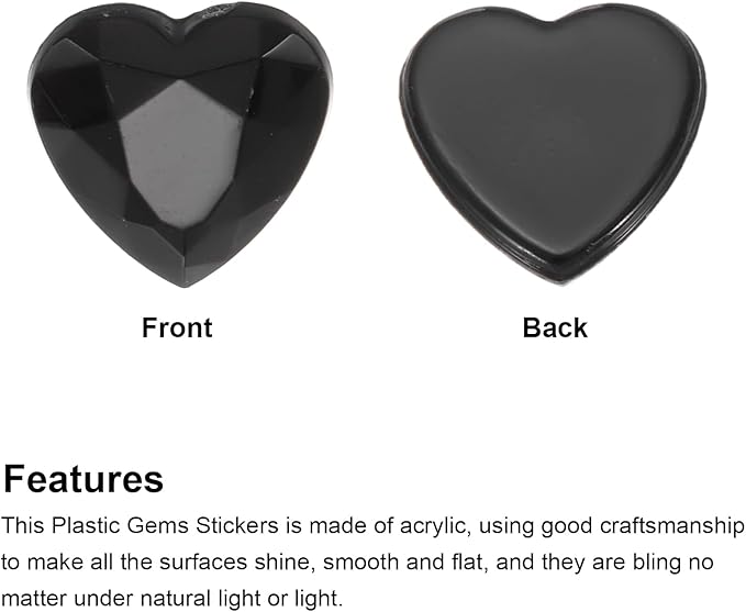 MECCANIXITY 40 Pcs Acrylic Heart Rhinestone 12mm Flat Back Plastic Gems Jewelry Stickers for Craft Bead Face Painting Costume Jewelry Making, Black