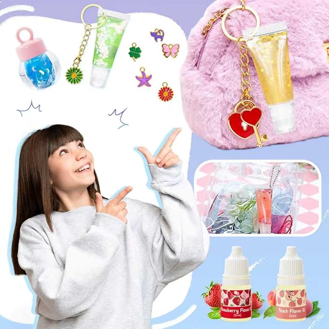 WhizToys DIY Lip Gloss Making Kit - Make Your Own Lip Glosses Set Clear Base Lipgloss Keychain Making Kit，Cute Stuff Birthday Christmas Gift for Her