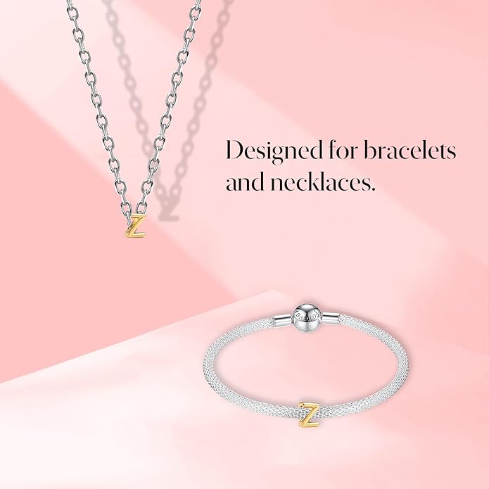 S925 A-Z 14K Gold Plated Initial Letter Alphabet Charms for Pandora Bracelets and Necklaces Women, Gifts for Couple Family Friend on Birthday Anniversary Christmas Mothers Valentine's Day Grad