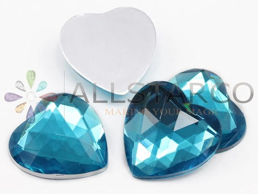 Allstarco 25mm Flat Back Heart Acrylic Rhinestones 1 Inch Costume Plastic Gems Cosplay Jewels for Valentine's Party - 18 Pieces (Blue Aqua H109)