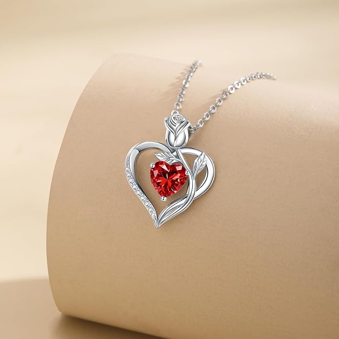 1.2CT Rose Heart Necklace Option of Moissanite or Lab-Grown Sapphire Ruby Emerald&More Necklace for Women Birthstone Girlfriend Necklace S925 Sterling Silver 18K White/Rose Gold Plated D Color VVS1 Gift for Wife Mother Daughter for Birthday Anniversary...