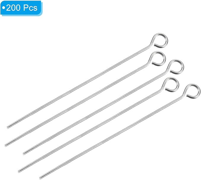 PATIKIL 200Pcs 304 Stainless Steel Jewelry Eye Pins 50mm 22 Gauge Silver Open Eye Pins for Jewelry Making DIY Craft Necklaces Bracelets Earrings