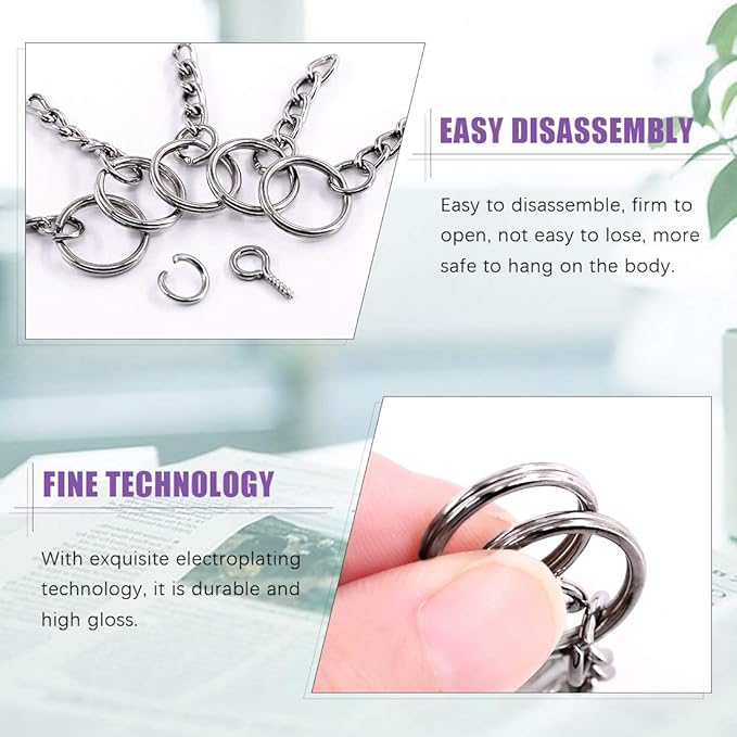 Swpeet 450Pcs 4/5" 20mm Bronze Key Chain Rings Kit, Including 150Pcs Keychain Rings with Chain and 150Pcs Jump Ring with 150Pcs Screw Eye Pins Bulk for Jewelry Findings Making (20mm, Gun-Black)