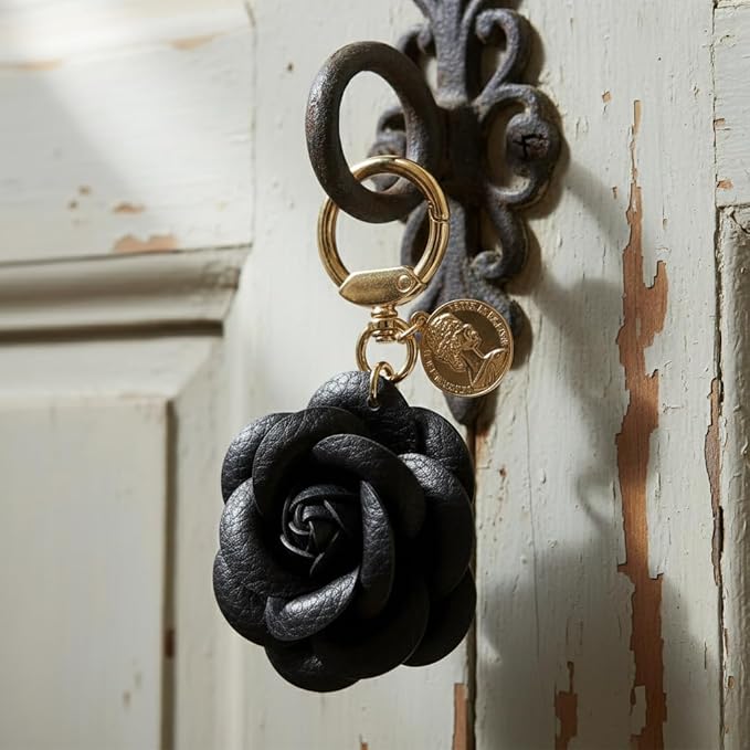 Acun Leather Flower Bag Charm Keychain for Women Faux Floral Coin Purse Charms