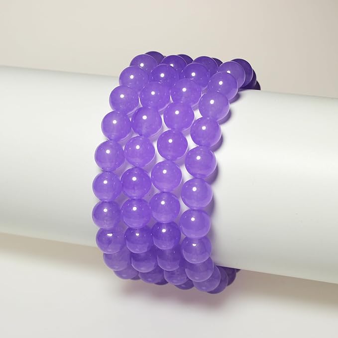 MJDCB Stone Beads 10mm 35pcs Round Lavender Purple Jade Loose Gemstone Bead Charms for Jewelry Making Bracelet Necklace Earring Pendant