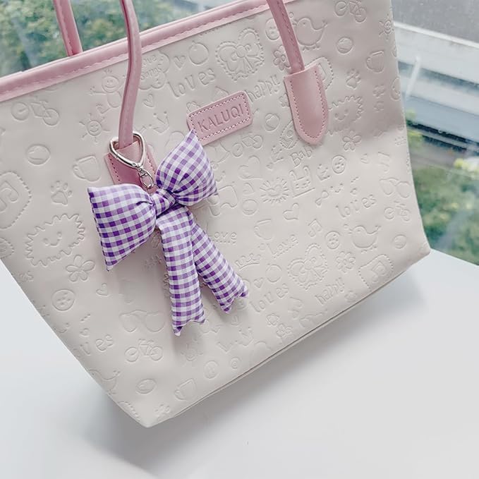 Pink Bow Keychain Bag Charms Y2K Bowknot Plaid Keychains Coquette Aesthetic Purse Handbag Backpacks Charms
