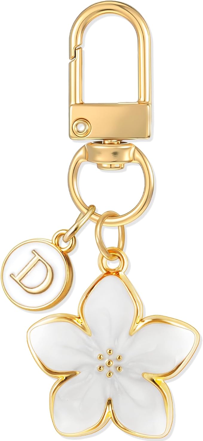 XGALBLA Cute Flower Initial Letter Keychain for Women, Flower Charms, Bag & Purse Charms for Handbags & Backpacks Accessories