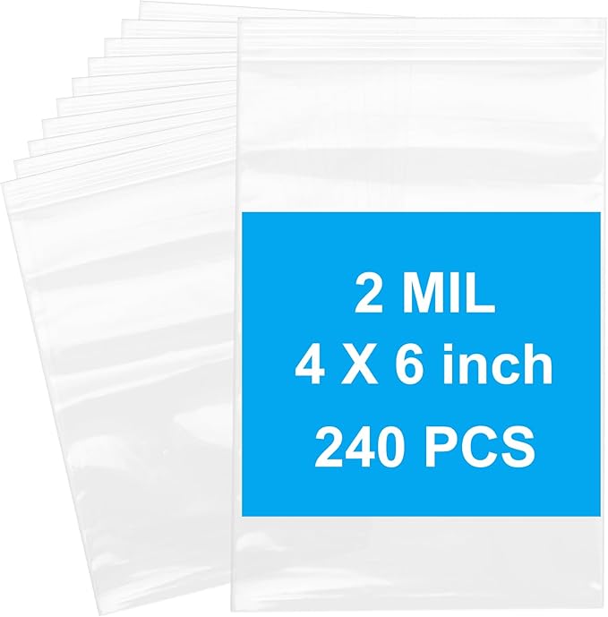 240pcs 4 x 6 inch Plastic Bags, 2 mil Thick, Zip Bag, Clear Jewelry Bags, Baggies with Resealable Zip Bag for Small Business, Daily Vitamin, Jewelry, Candy