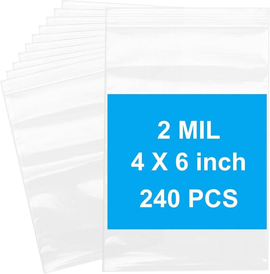 240pcs 4 x 6 inch Plastic Bags, 2 mil Thick, Zip Bag, Clear Jewelry Bags, Baggies with Resealable Zip Bag for Small Business, Daily Vitamin, Jewelry, Candy