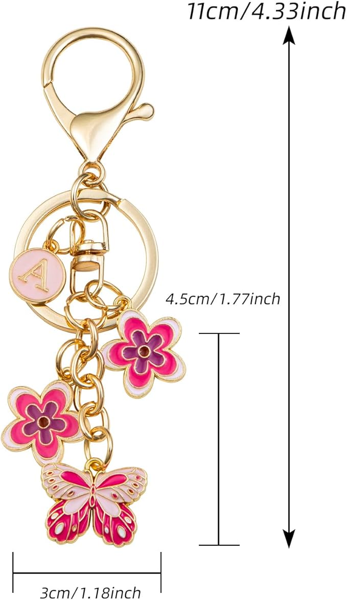 Pink Letter Keychain for Women Bag Charms Purse Charms Cute Stainless Steel Keychain Initial Letter Keys Charm Gifts