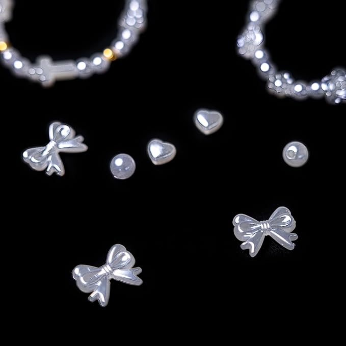nikkiGuo 1300 Imitation Pearls, 4 Sizes of Round Pearls with Gold Beads, Various Shapes Set for Making Bracelets, Friendship Bracelets, Necklaces, Earrings DIY Decorative Beads