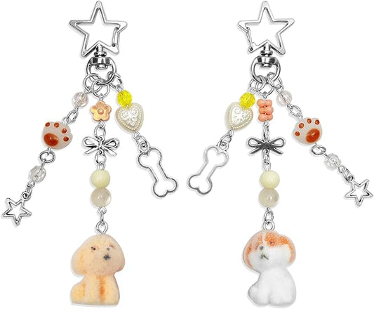 Cute Dog Keychain Fuzzy Dog Puppy Decor Keychain Aesthetic Y2K Bag Charms Stylish Dog Pendant Keychains Accessories
