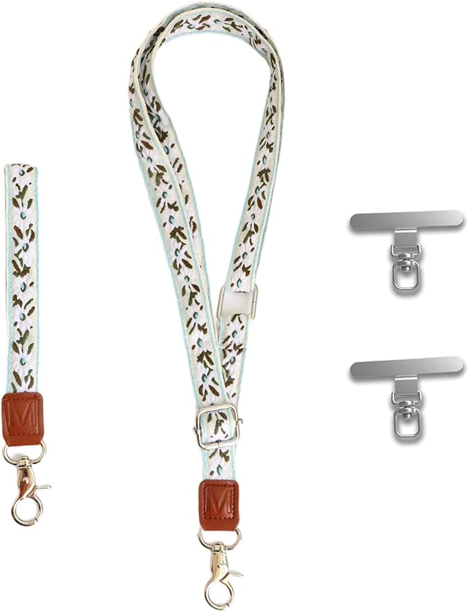 LEMEDE Wrist Keychain and Adjustable Phone Lanyard, Silver Hook Phone Crossbody Strap with 360° Rotating Phone Pads