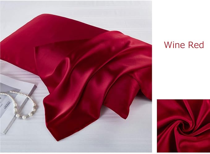 Mulberry Silk Pillowcases Set of 2, Hypoallergenic Satin Pillow Covers for Hair and Skin, with Hidden Zipper, Both Side 100% 19 Momme Silk (Burgundy,Standard)