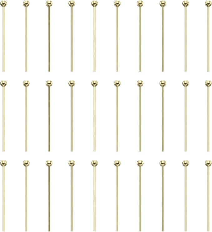 HARFINGTON 100pcs Ball Head Pins 0.79" 20mm Round Head Pins for Earring Pendant Necklace Bracelet Charm Jewelry Making Findings DIY Craft, 14K Gold