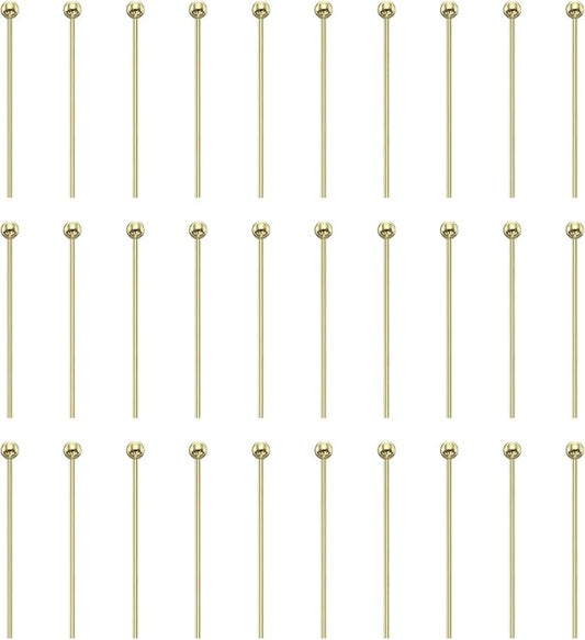 HARFINGTON 100pcs Ball Head Pins 0.79" 20mm Round Head Pins for Earring Pendant Necklace Bracelet Charm Jewelry Making Findings DIY Craft, 14K Gold