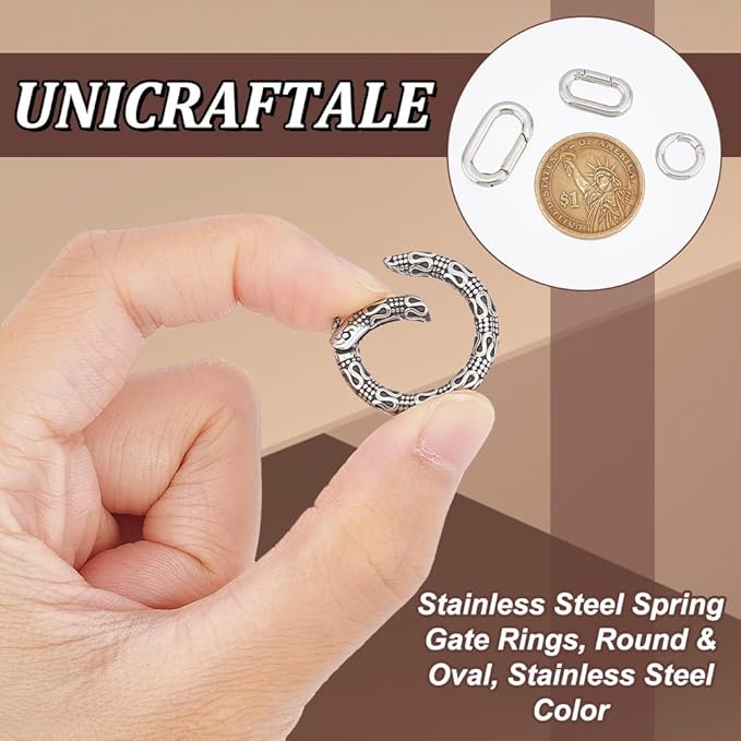 UNICRAFTALE 2pcs Tibetan Style Spring Gate Rings Antique Silver Stainless Steel Textured Snap Clasps 22mm O Ring Clips Snap Hooks Spring Keyring Buckle for Bag Purse Shoulder Strap Key Chains