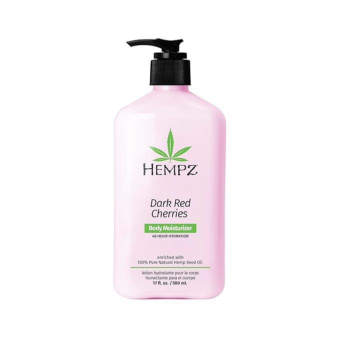 Hempz Cherry Body Lotion, Ultra Hydrating Daily Moisturizer, Self Care for Dry Skin and Hands, Dark Red Cherries, 17 oz.