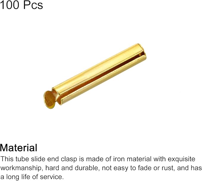 uxcell 100Pcs Slide on End Clasps, 20mm Tube Ball Bead Slider Crimp Ends for Multi-Strand DIY Craft Making, Gold Tone