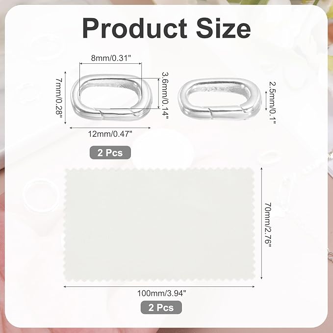PATIKIL 12x7mm 925 Sterling Silver Spring Gate Rings, 2Pcs Tiny Oval Spring Clasps Necklace Enhancer Shortener Closures Connector for Jewelry Making Necklaces DIY, Silver Tone