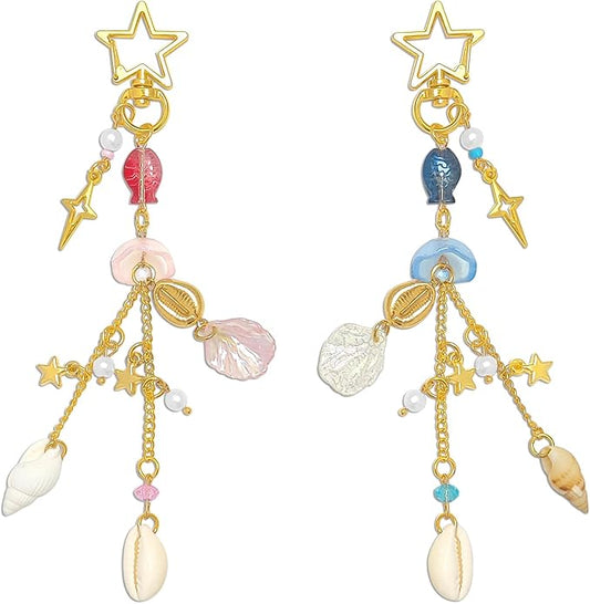Y2K Aesthetic Keychains for Women Cute Flowers Star Cake Jellyfish Keychins Charms Kawaii Bag Purse Decor