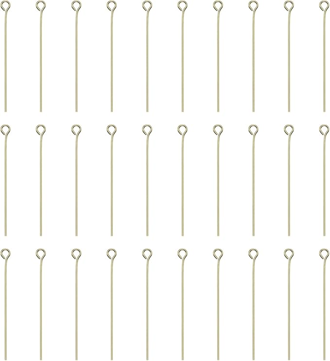 HARFINGTON 100pcs Open Eye Head Pins 1.57" 40mm Mini Metal Wire Eye Pins Beading Small Needles Bulk for Earring Pendant Necklace Bracelet Charm Jewelry Making Findings DIY Craft, 14K Gold
