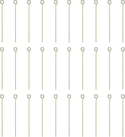 HARFINGTON 100pcs Open Eye Head Pins 1.57" 40mm Mini Metal Wire Eye Pins Beading Small Needles Bulk for Earring Pendant Necklace Bracelet Charm Jewelry Making Findings DIY Craft, 14K Gold